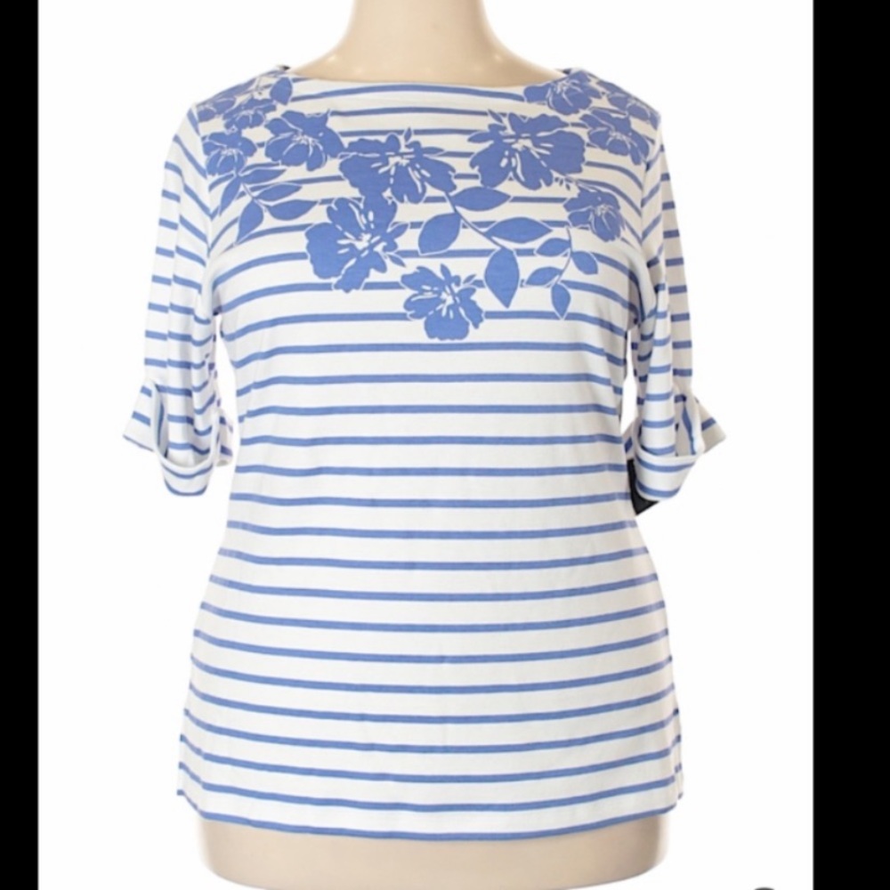 Karen Scott blue striped top size 1x